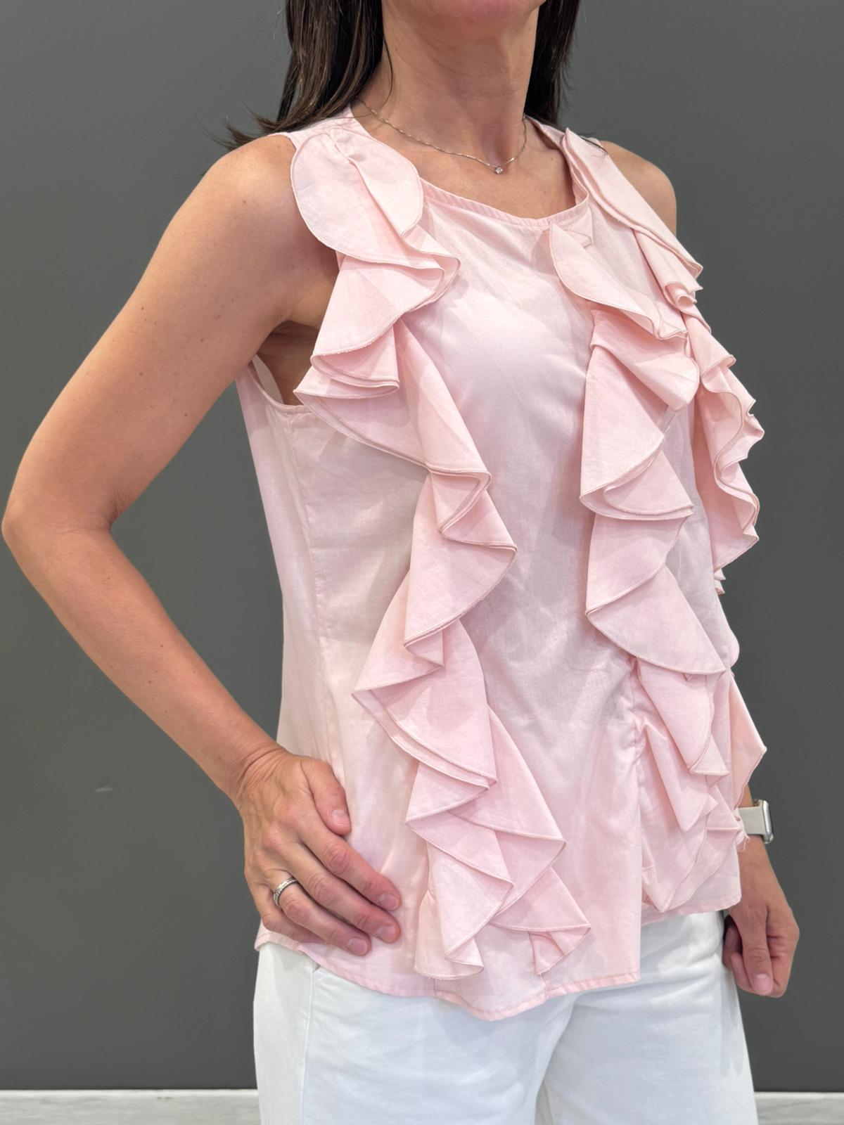 Blusa smanicata con rouches