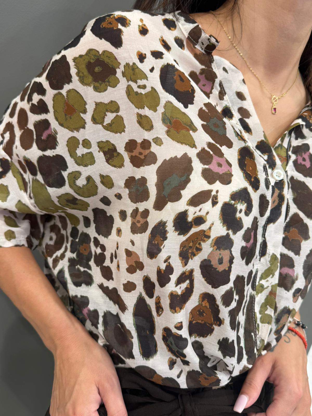 Camicia over in cotone e seta con stampa animalier 9691 VE REBECCA 