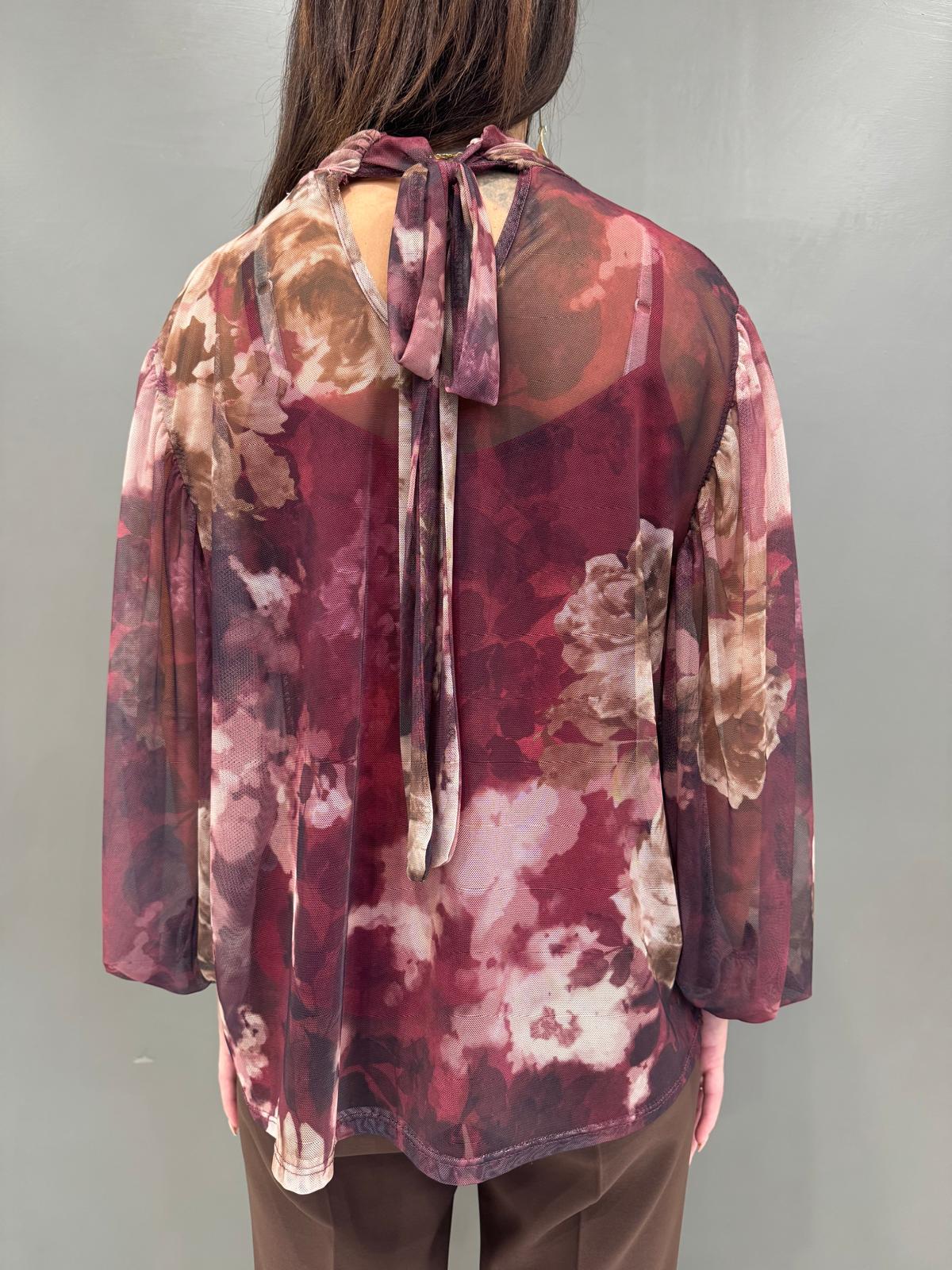 Blusa donna  in tulle con maxi fiori 19622FTULL2 BO CRISTINA GAVIOLI 